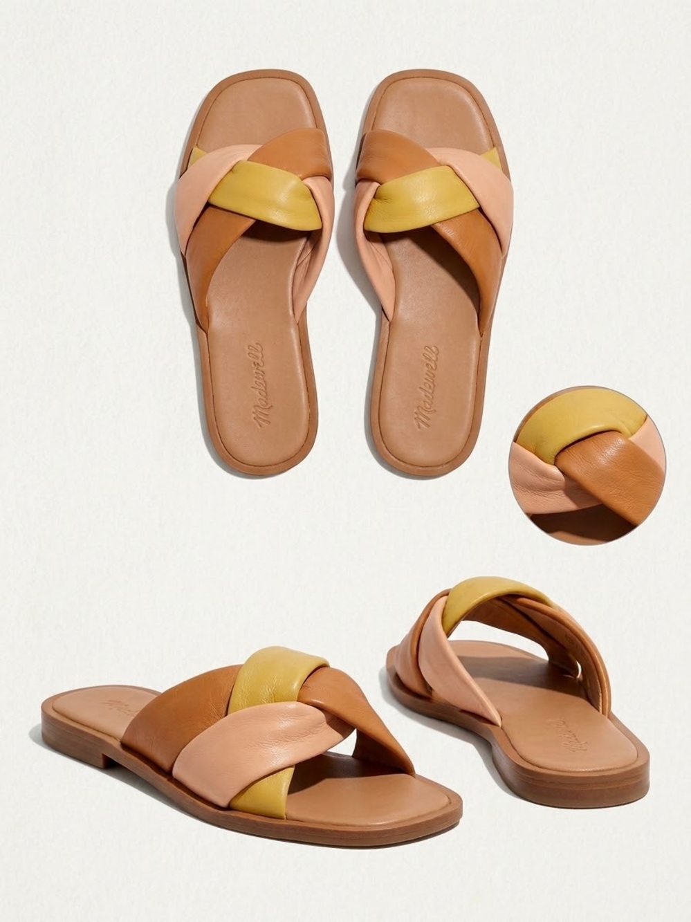 Madewell Two-Tone Tan & Mustard Knotted Slide Sandals